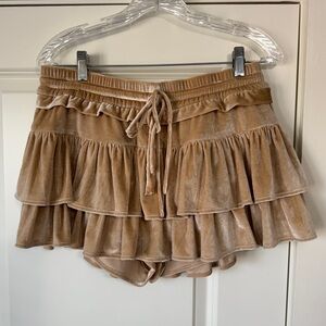 Shug Medium Gold Velvet Ruffle Tiered SKORT Mini Skirt ~ Party Holiday Going Out